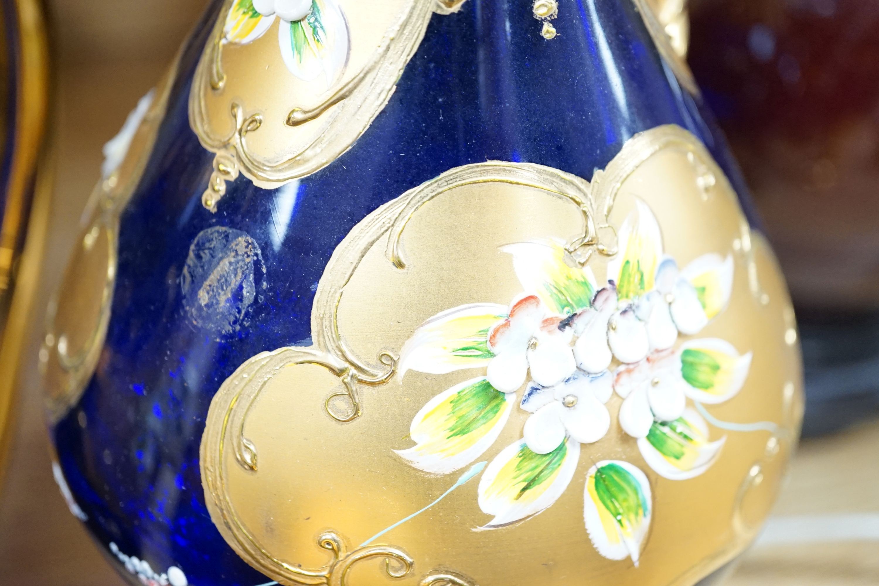 A collection of Venetian coloured and gilded glassware